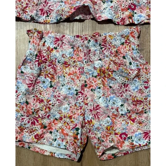Solitare Women Floral Eyelet Lace 2 Piece Set Top and Shorts Multicolor Size M - Picture 3 of 11